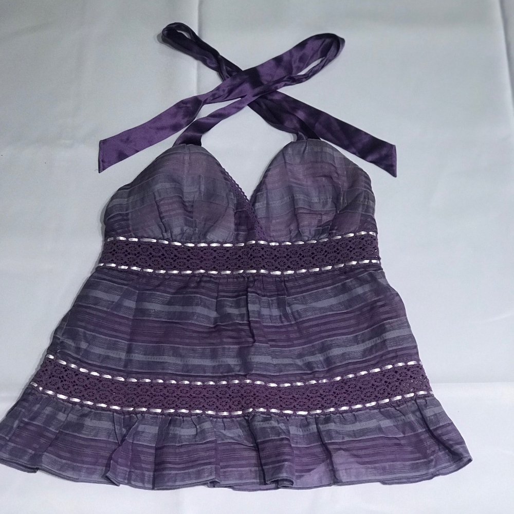 Purple backless halter top